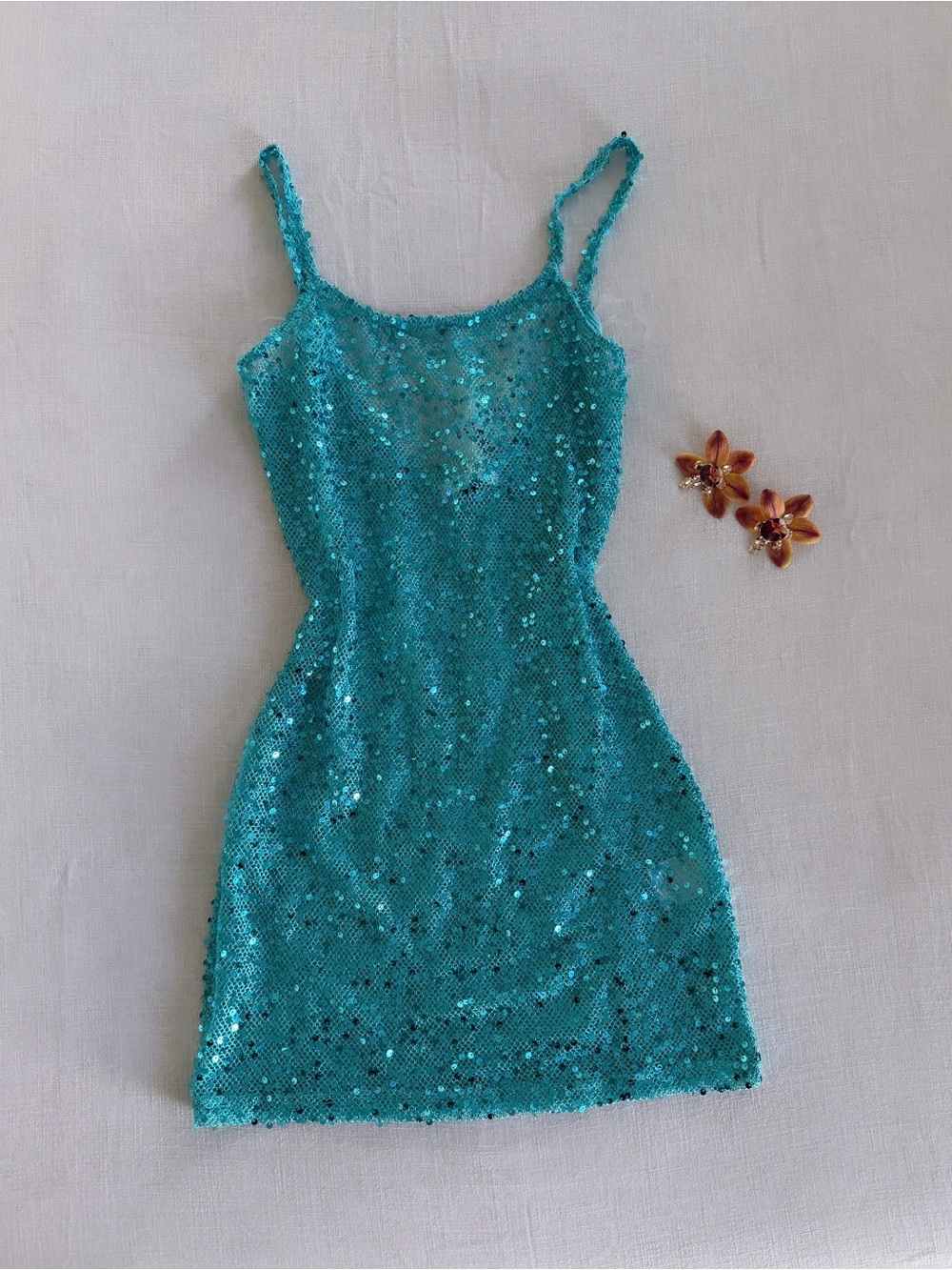 Teal Sequin Slip Mini Dress - Sparkle Party Dress